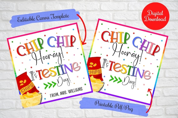 Chip Chip Hooray It's testing day Gift Tags, Standardized tests motivation gift tags, testing motivation, Student chips gift tags , PTO tags