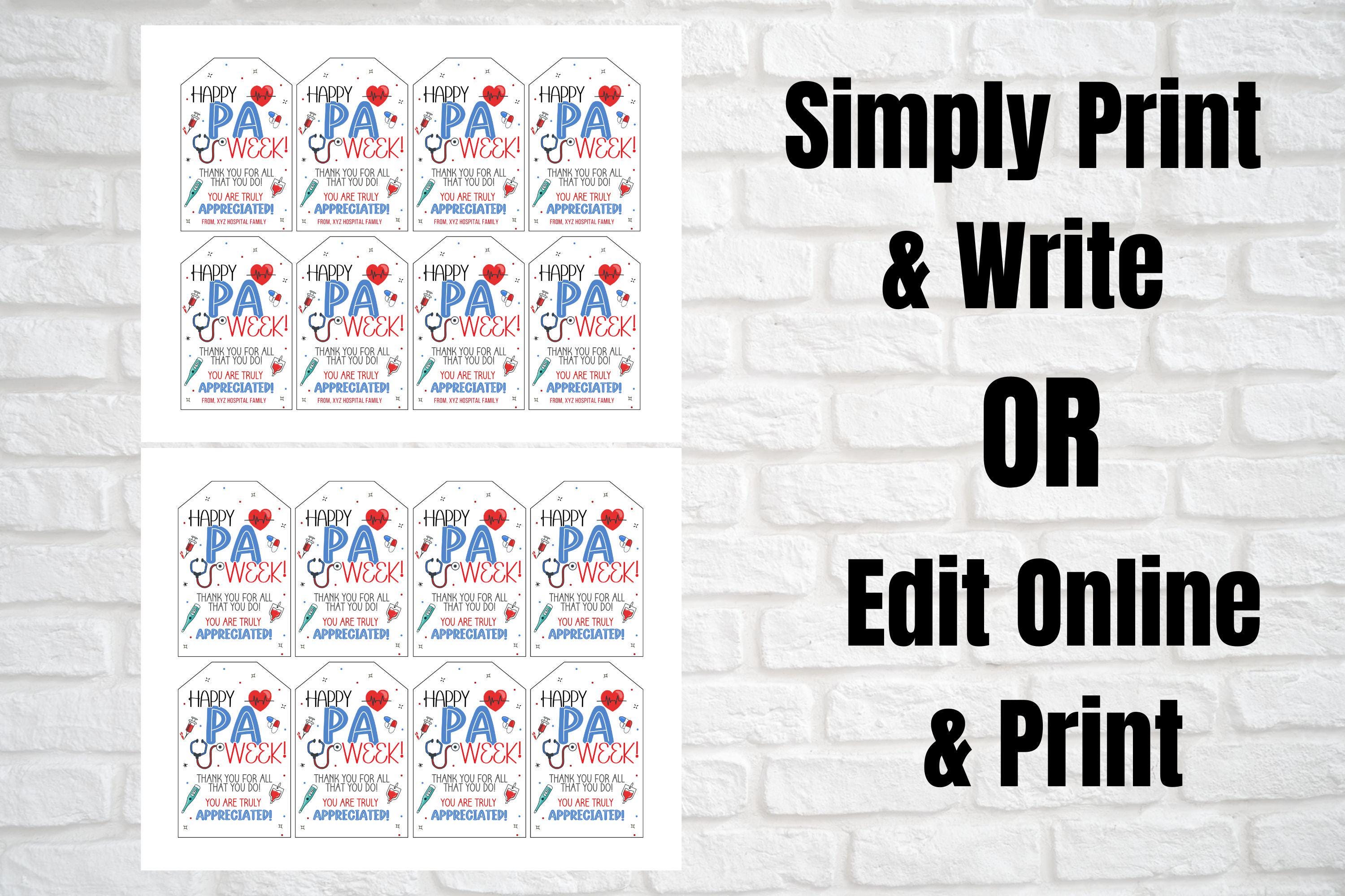 Pa Week Printable Sign PA Week Appreciation Gift Tag , Happy Physician Assistant Week ...