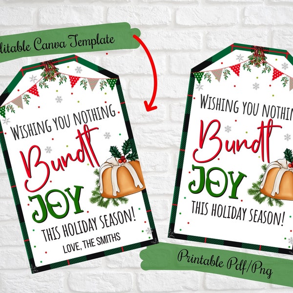 Wishing you nothing bundt joy this holiday season ,Christmas Bundt Cake Tags,teacher, school, coach, mentor, PTO, Christmas Bundt Printable