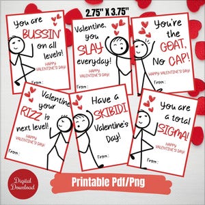 Slang Kids Valentinstag Karten, Gen Z Alpha Teen Tween Lustig druckbare Klassenzimmer Valentines, Schul Valentines, Jungen Valentines, skibidi