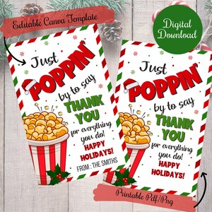 Solo paso para decir gracias, etiquetas de regalo de Navidad para palomitas de maíz, maestros, amigos, familiares, compañeros de trabajo, etiquetas de regalo de PTO, etiquetas de Canva editables