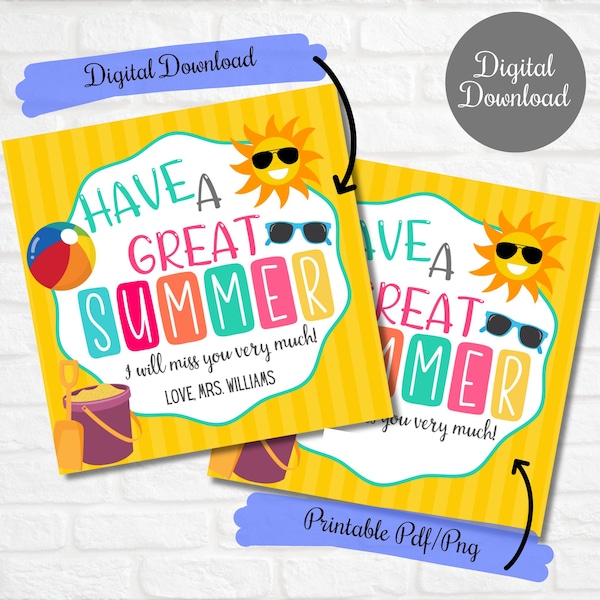 Have a great summer Gift Tags,I will miss you End of term gift tags for class from teachers, PTO tags, Editable tags, Digital printable