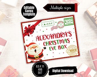 Christmas Eve Box Label ,Customizable Christmas Eve Box Label, Christmas gift box label, sticker, Digital Download, Editable