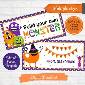 Construisez votre propre décoration de sac de gâteries pour kit monstre, étiquettes cadeaux pour kit monstre Playdoh, étiquette de gâteries pour l'école et la classe, étiquettes cadeaux pour prise de force, décoration de sac de gâteries d'Halloween