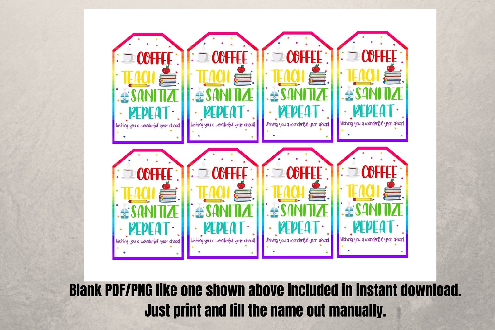 Back to School Sanitizer,coffee Gift Tags, Coffee Teach Sanitize Repeat ...