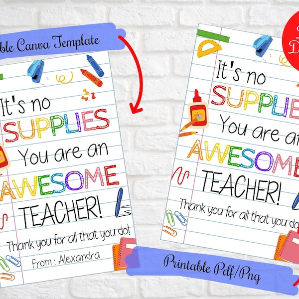 It's no supplies You are an awesome teacher gift tags, Teacher Appreciation week school supplies gift tag, End of term gifts, PTO PTA tags