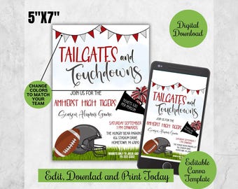 Invitación a partidos de fútbol americano y touchdowns / Invitación editable para fiesta de fútbol americano / Plantilla Canva para regreso a casa, partido de exalumnos, partido de fútbol americano, Super Bowl
