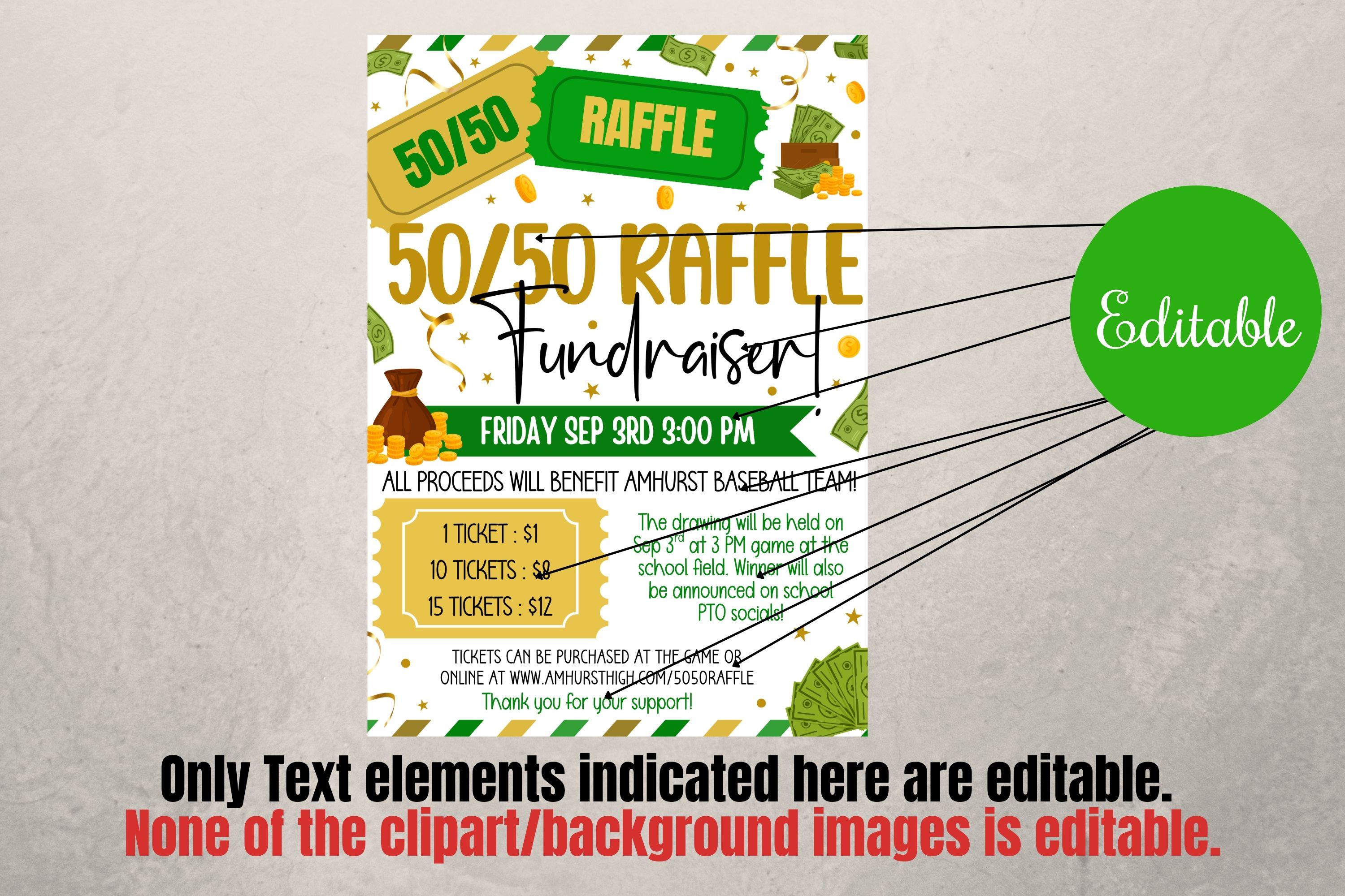 Editable 50/50 Raffle Ticket Fundraiser Flyer Canva Template, Split the ...