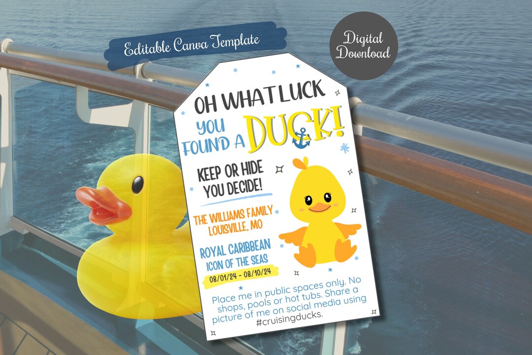 Oh What Luck You Found a Duck Cruising Ducks Tag Editable Template