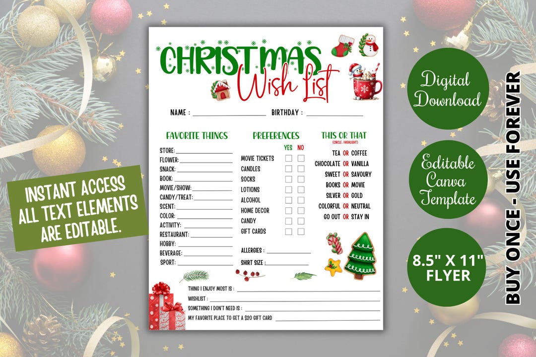 Editable Christmas Wish List Template for Work/office/family Gift ...