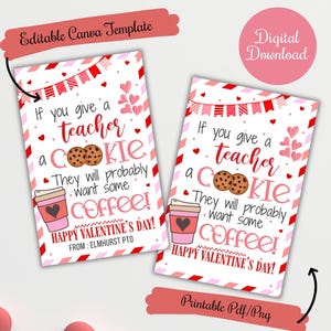Si le das una galleta a un maestro, querrá tomar café con ella, etiquetas de regalo de café con galletas para maestros, compañeros de trabajo, entrenadores, plantilla editable de PTO