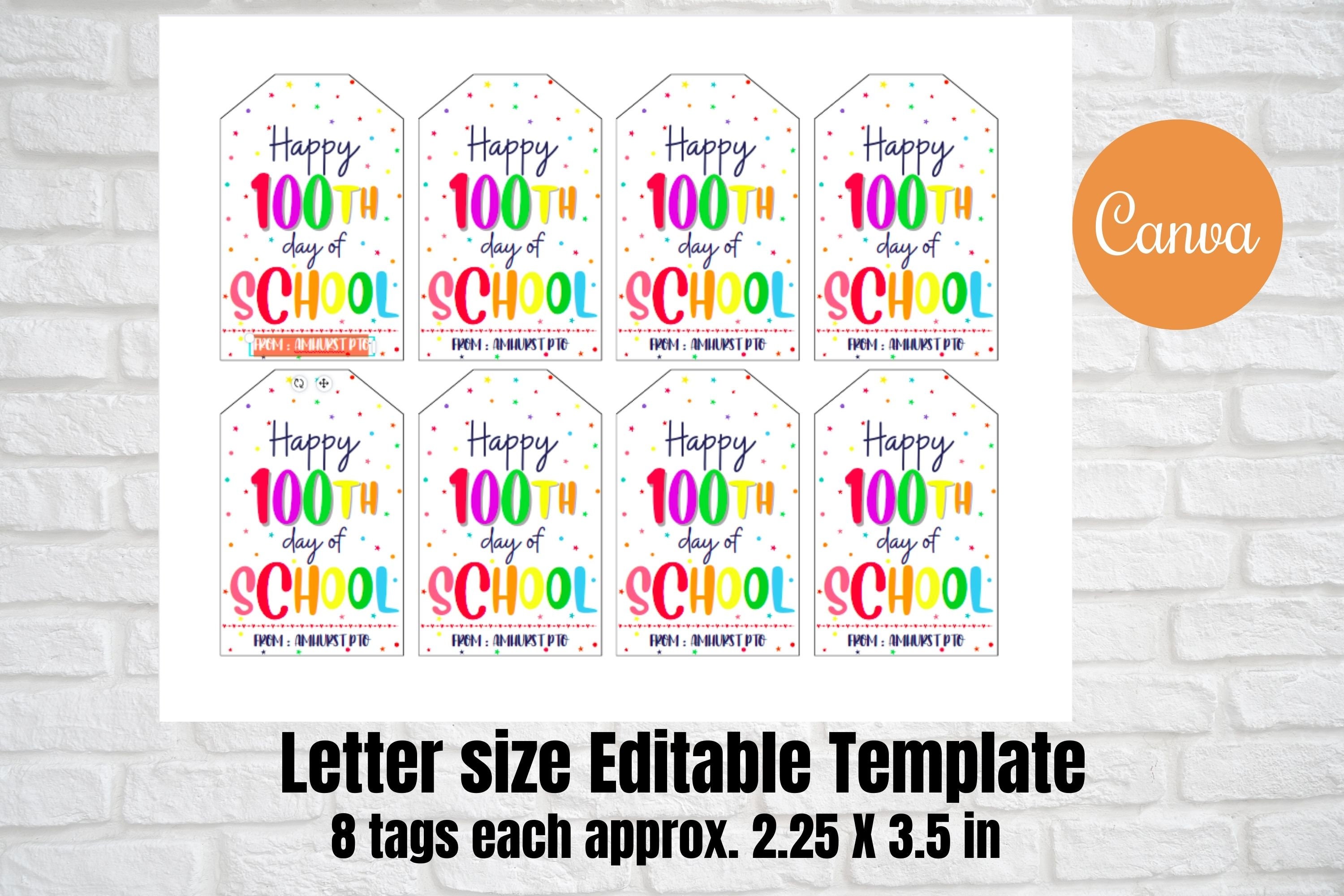 Happy 100th Day of School Gift Tags for Students, Teachers, Sweet Treat ...