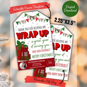 Realtor Wrapping paper gift tag for clients, thanks for helping me wrap up a great year, real estate marketing tags, Raltor Christmas Pop by