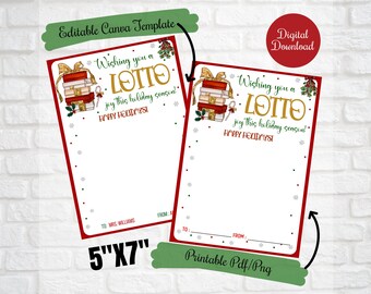 Porta-cartões de raspadinha da loteria de Natal para professores, enfermeiros, funcionários e colegas de trabalho. Desejando-lhes alegria na loteria! Imprimível para associação de pais e professores da escola.