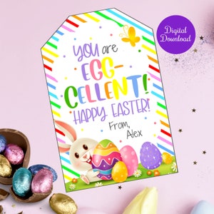 You are Eggcellent, Easter Eggs Treat Tag for class, school, daycare, friends , neighbors, Team mates, Employees, Editable Easter tag