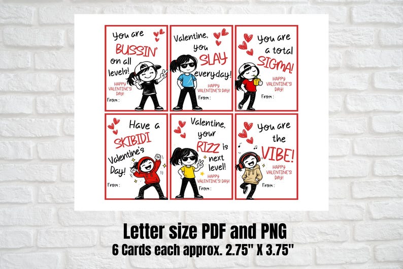 Slang Kids Valentine's Day Cards, Gen Z Alpha Teen Tween Funny ...