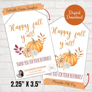 Happy Fall Yall gift tags,thank you for your referrals, Client Referral tags, Instant Download Digital Printable, Business marketing tags