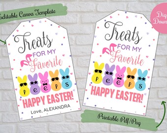 Easter friend Gift Tags,Treats for my peeps, Editable Printable,Marshmallow gift tags for friends, co-workers, neighbors, school, class, PTO