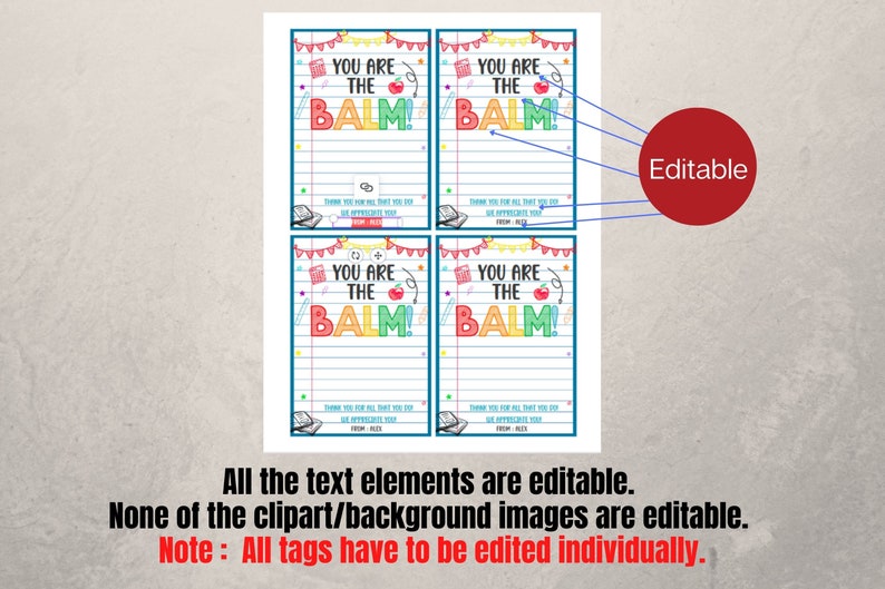 You are the balm, Teacher Appreciation Week Chap stick,Lip Balm gift tags,Editable Canva Template,PTO Staff Assistant Volunteer Appreciation image 5