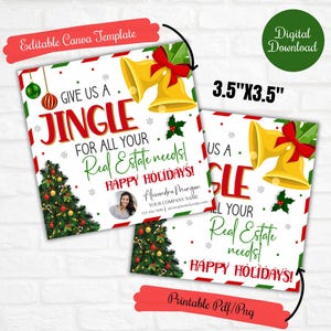 Dê-nos um jingle para todas as suas necessidades imobiliárias, etiqueta de presente para clientes, etiqueta de Natal para pequenas empresas, etiquetas de marketing para corretores de imóveis, dezembro