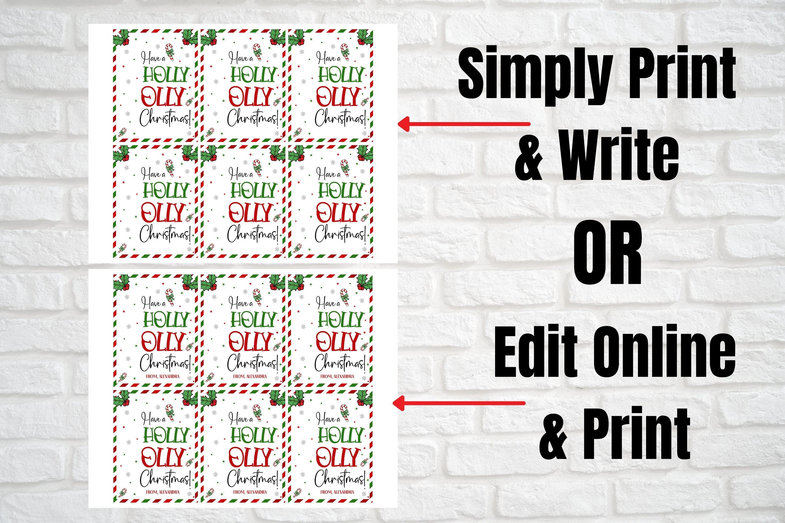 Editable Christmas Candy Cane Holder Gift Tags, Have a Holly Jolly ...