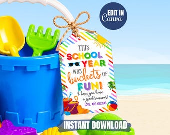 Buckets of fun Gift Tags, End of year gift tags for class, Last Day of School tags for teachers,end of term tags, summer bucket gift tag,PTO