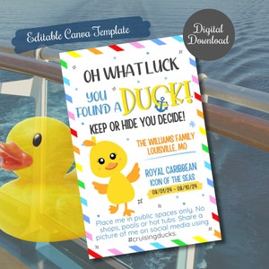 Cruising Ducks Tag Editable template, Cruise Ship Rubber Duck Game Printable Tag Duck,#cruisingducks Canva, You Found a Duck!