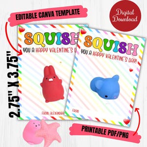 Squishing you a happy Valentine&#39;s day, Squishy toys Valentine Cards for class, school favors, Hugs and Squishes,Daycare Valentines,Non Candy