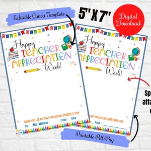 Porte-cartes cadeau de remerciement pour les enseignants, Professionnel de l'administration, Semaine de reconnaissance des enseignants, merci pour tout ce que vous faites, Modèle modifiable pour prise de force de l'école