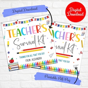 Teacher's Survival Kit Gift tag, School Supplies Gift tag, Teacher PTO Back to School Gift tag, Teacher Stationery gift tag printable label