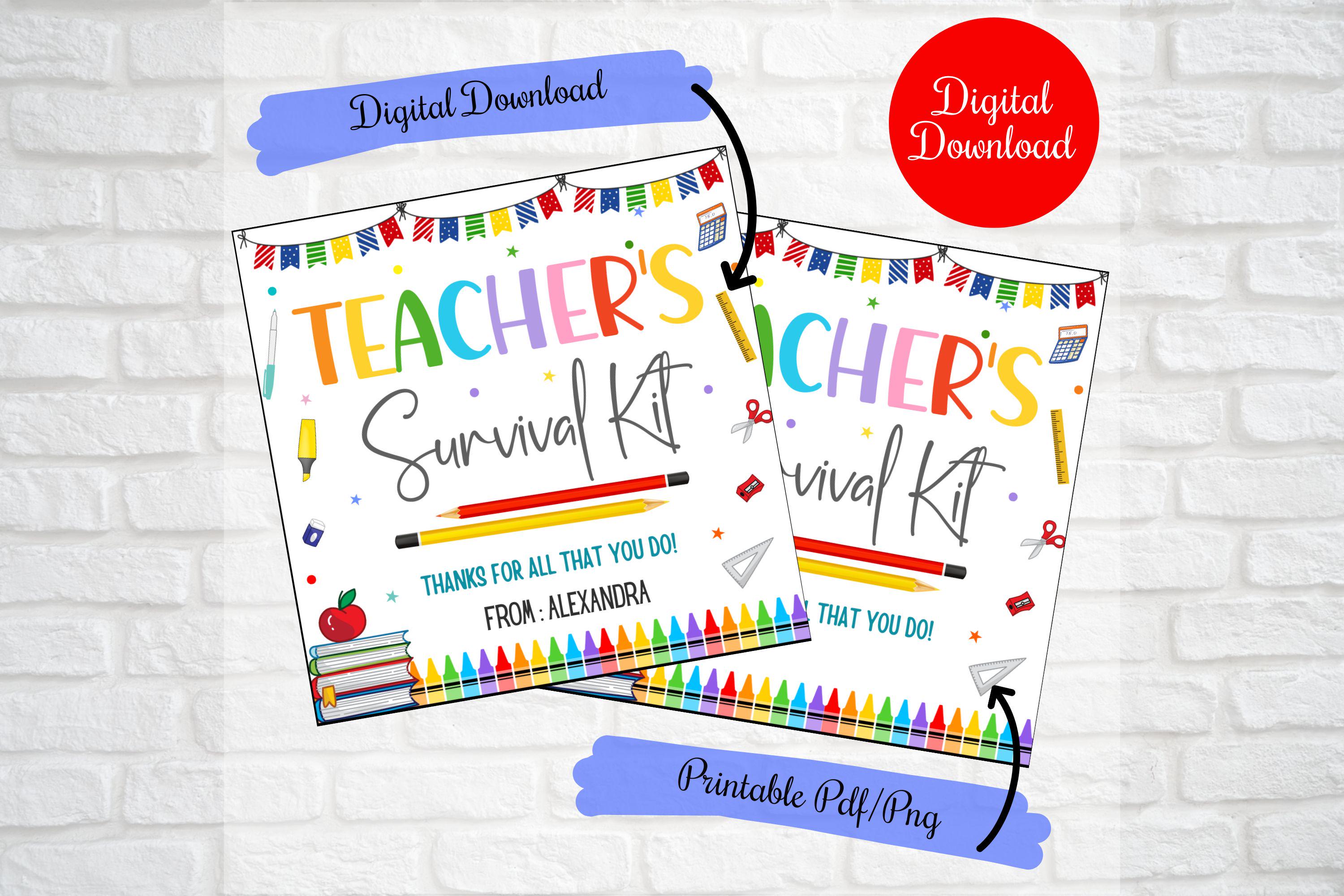 Teacher's Survival Kit Gift tag, School Supplies Gift tag, Teacher PTO Back to School Gift tag, Teacher Stationery gift tag printable label