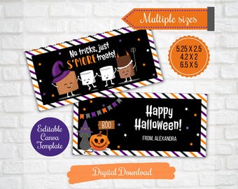 No tricks just smore treats Halloween treat bag topper, S'mores gift Tags, Class School Treat tag, PTO Gift tags, Halloween Treat Bag Topper