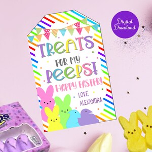 Easter friend Gift Tags,Treats for my peeps, Editable Personalized Favor Tags Canva Template, digital download printable