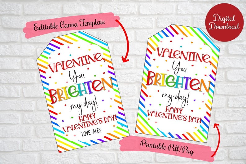 Valentine You Brighten My Day Printable Class Valentine Gift Etsy