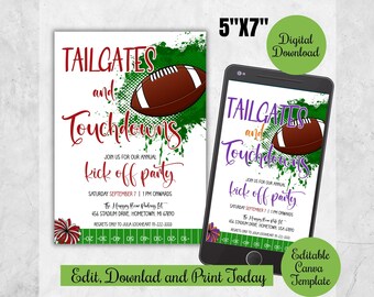 Invitación para tailgates y touchdowns / Invitación para fiesta de inicio de fútbol americano / Plantilla editable de Canva / Imprimible para el día del juego de tailgate / Invitación de fútbol americano de otoño
