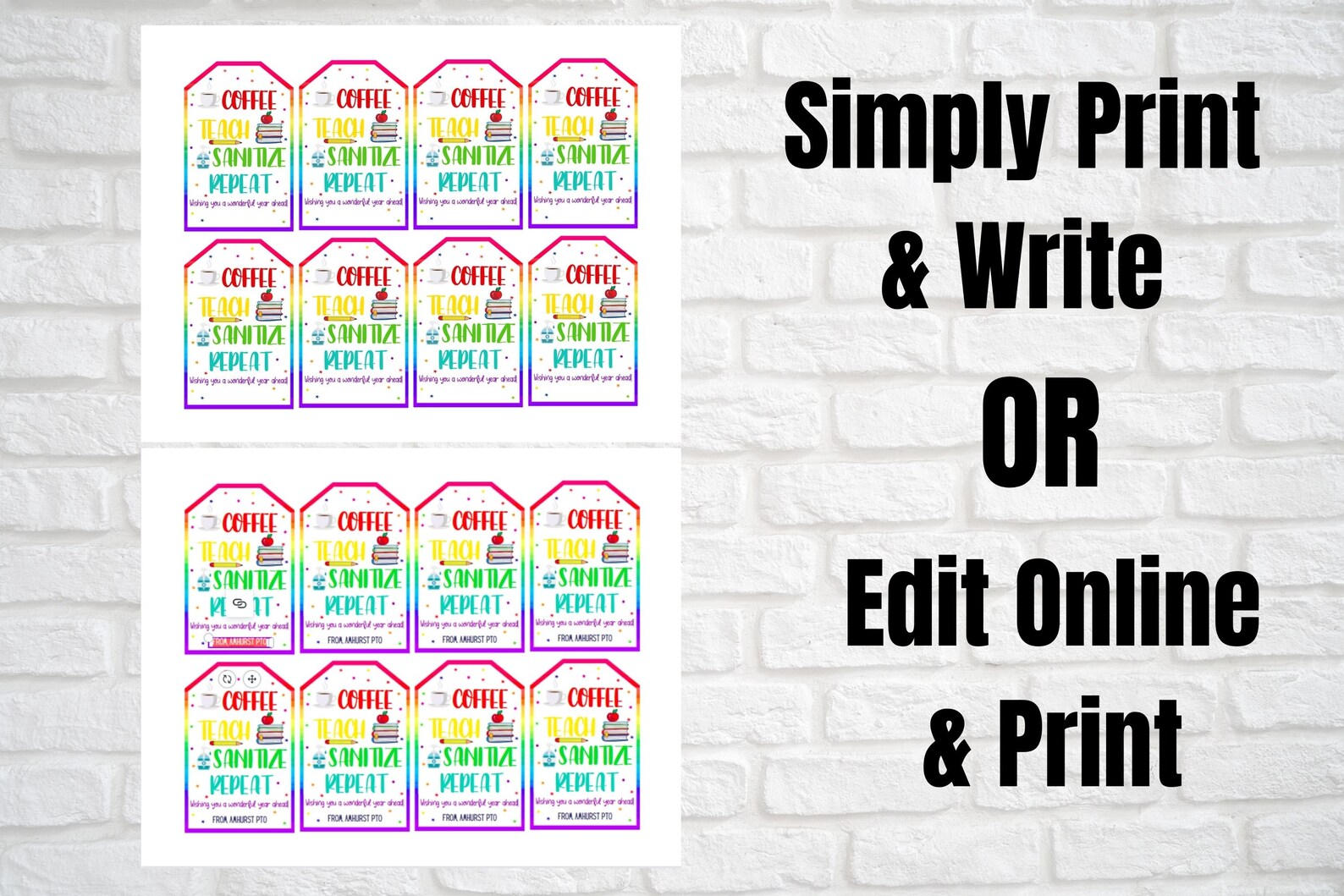 Back to School Sanitizer,coffee Gift Tags, Coffee Teach Sanitize Repeat ...