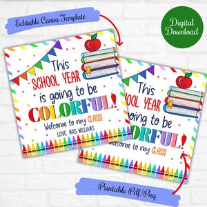 Etiquettes cadeaux pour la rentrée des crayons de couleur, cette année scolaire sera colorée, marqueurs pour la première journée d'école, pour la classe, l'école, la prise de force