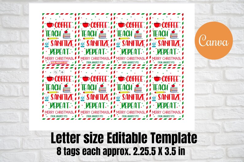 Coffee Teach Sanitize Repeat, Christmas Teacher Coach Gift Tags for ...