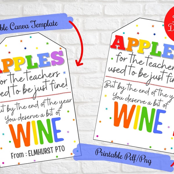 Apples for teachers used to be fine, wine gift labels for teachers End of term Thank you gift tags , Principal, Secretary gift tags, PTO tag