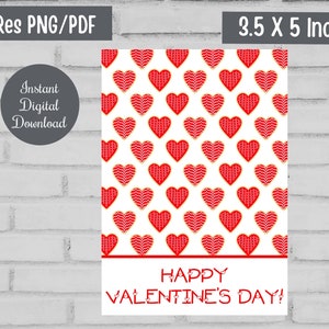 Printable Valentine Cookie Cards, 3.5&quot;X5&quot; cookie card, Happy Valentine&#39;s Day Cookie Card, Mini cookie card,Digital Download, Heart Cookies