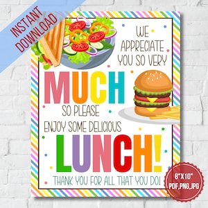 Lunch Teacher appreciation Sign, Please have some delicious lunch sign|Nurse,Teacher,Staff appreciation week print,PTO, Lunch Thank you