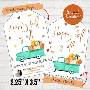Happy Fall Yall gift tags,thank you for your referrals, Client Referral tags, Instant Download Digital Printable, Business marketing tags
