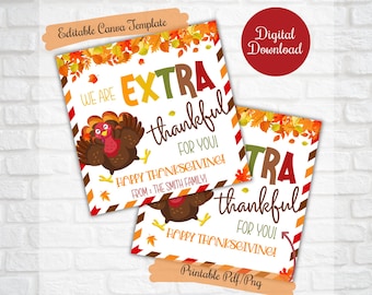 Thanksgiving Gift treat Tags, We are extra thankful for you treat tags, Extra gum gift tag,teacher, friends, family, school, co-workers, PTO