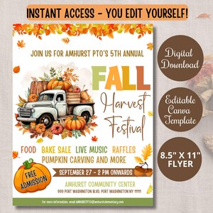 Herbst Ernte Festival Flyer Bearbeitbare Canva Vorlage, Schule, Kirchen Gemeinschaft Herbst einladen, Herbst Ernte Einladung Flyer, Halloween