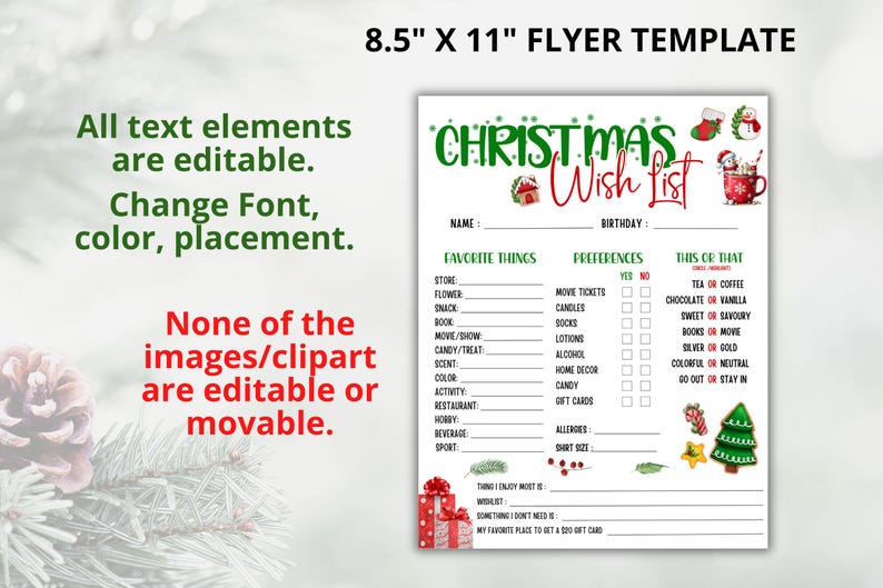 Editable Christmas Wish List Template for Work/office/family Gift ...