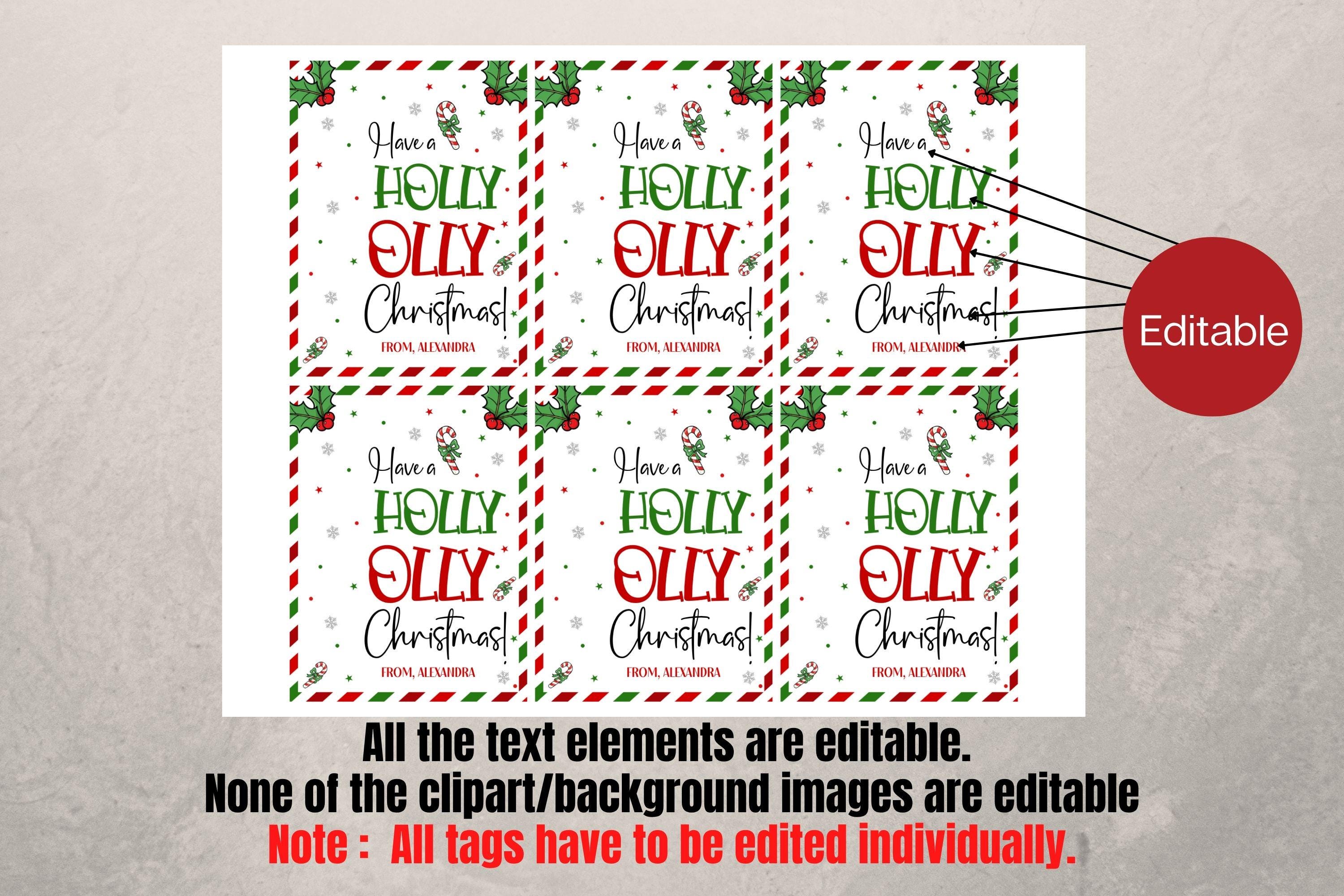 Editable Christmas Candy Cane Holder Gift Tags, Have a Holly Jolly ...