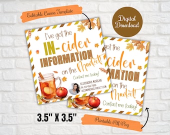 Fall Apple Cider Pop By Gift Tag, I've got the in-cider information, Realtor Real Estate, Client Referral tags,Small Business marketing tags