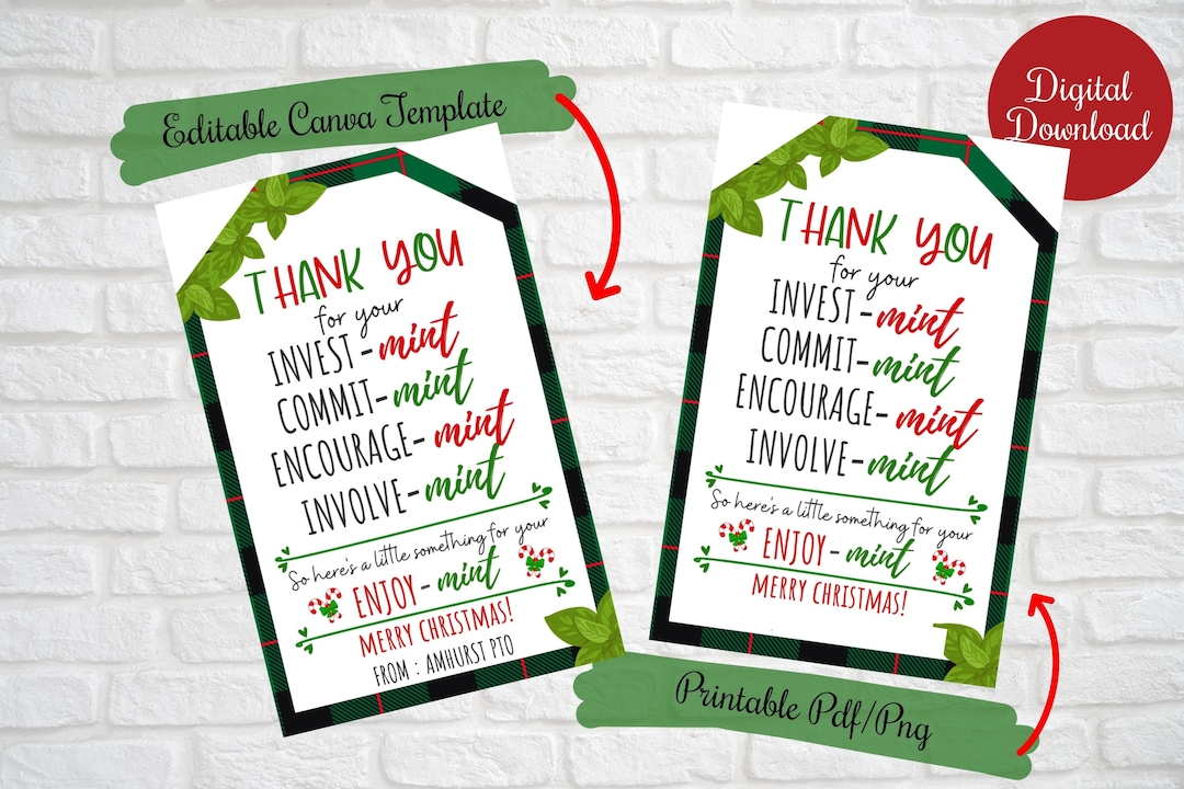 Christmas Mint Teacher Gift Tags, Teacher Editable Gift Tags, Mint Gum ...