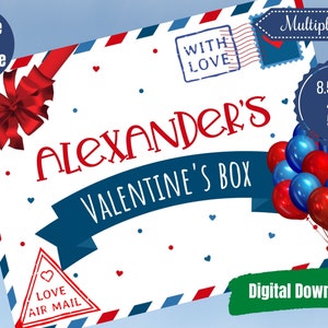 EDITIERBARE unisex Valentine Box Label Vorlage, personalisierte Valentine Schuhkarton Label für Jungen und Mädchen, digitaler Download, Canva Template