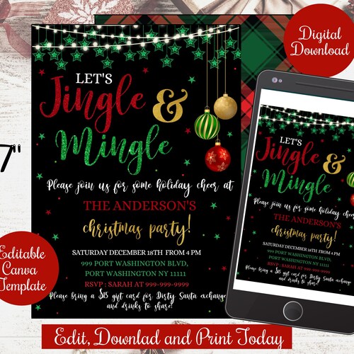 Jingle and Mingle Invite Template Holiday Party Invitation - Etsy